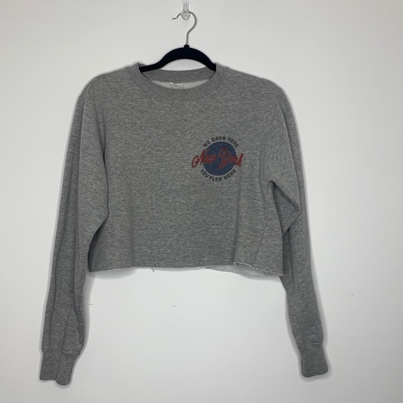 Brandy Melville John Galt New York Gray Crew Neck Cropped Sweatshirt - Picture 1 of 3